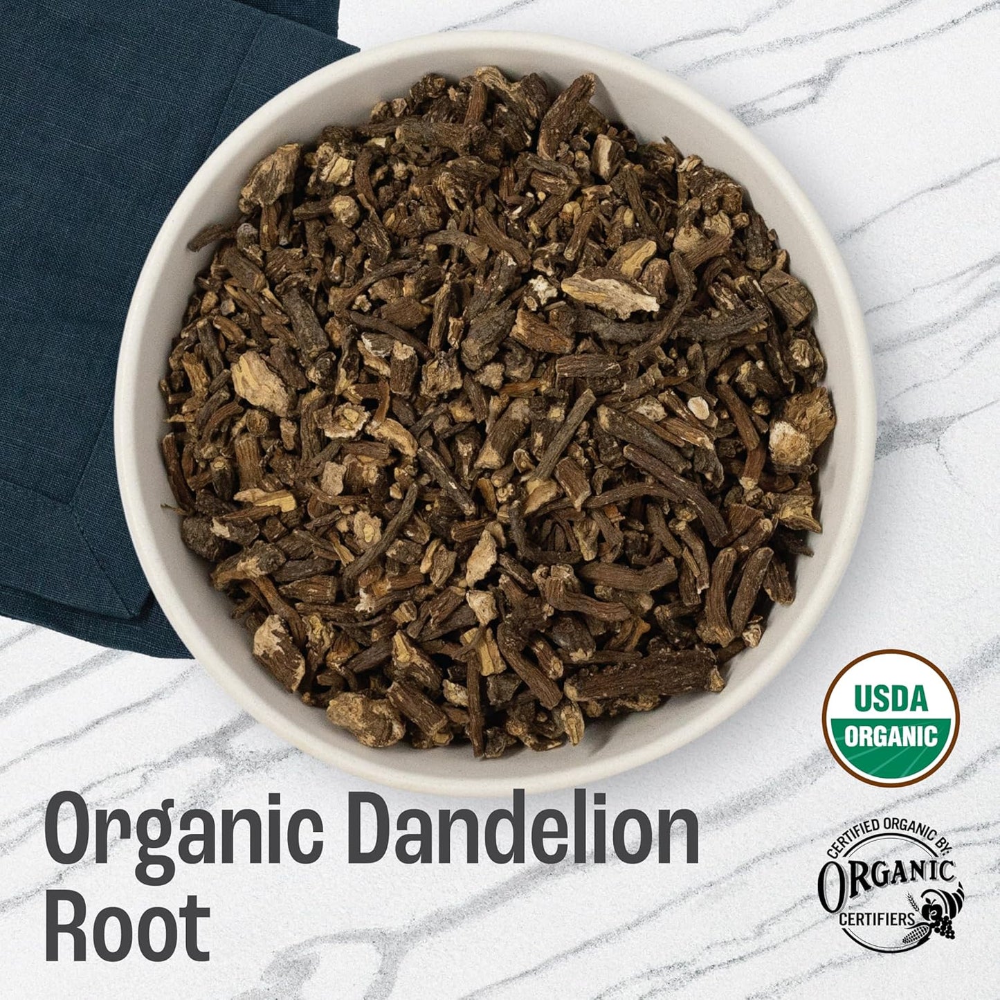 J Mac Botanicals Organic Dandelion Root (8 oz) unroasted, herb for tea and other infusions, Packaged in the USA, Certified USDA Organic