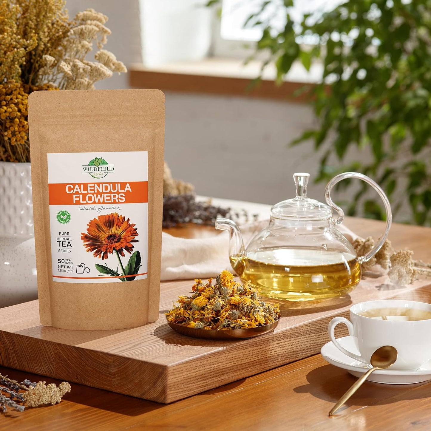 50 Bags Calendula Tea Dried Calendula Flowers Herb Herbal Tea - 50 Count 1.5 g Flower Herb