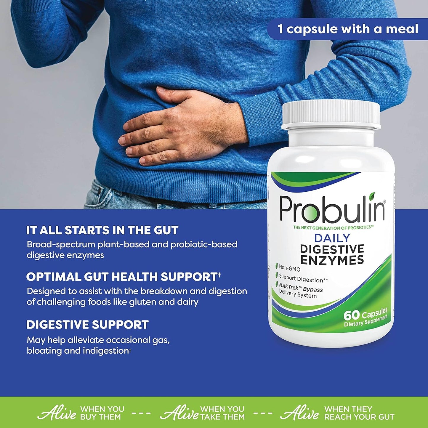 Probulin Daily Digestive Enzymes - Plant-Based Enzymes to Support Digestive Comfort, 60 Vegan Capsules