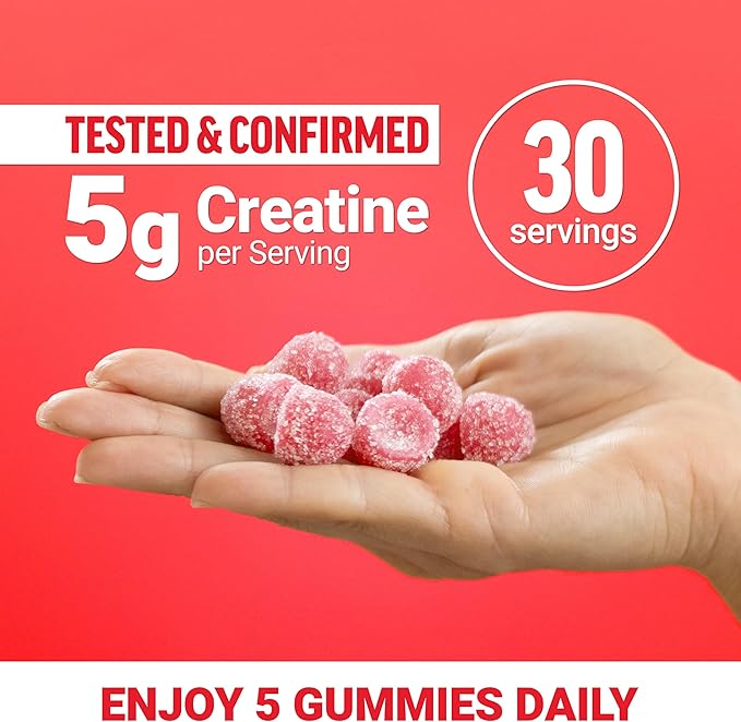 Force Factor Creatine Monohydrate Gummies, 5g Dose for Men & Women to Support Muscle, Strength, Recovery, Cognitive Health & Memory, Watermelon, 150 Gummies