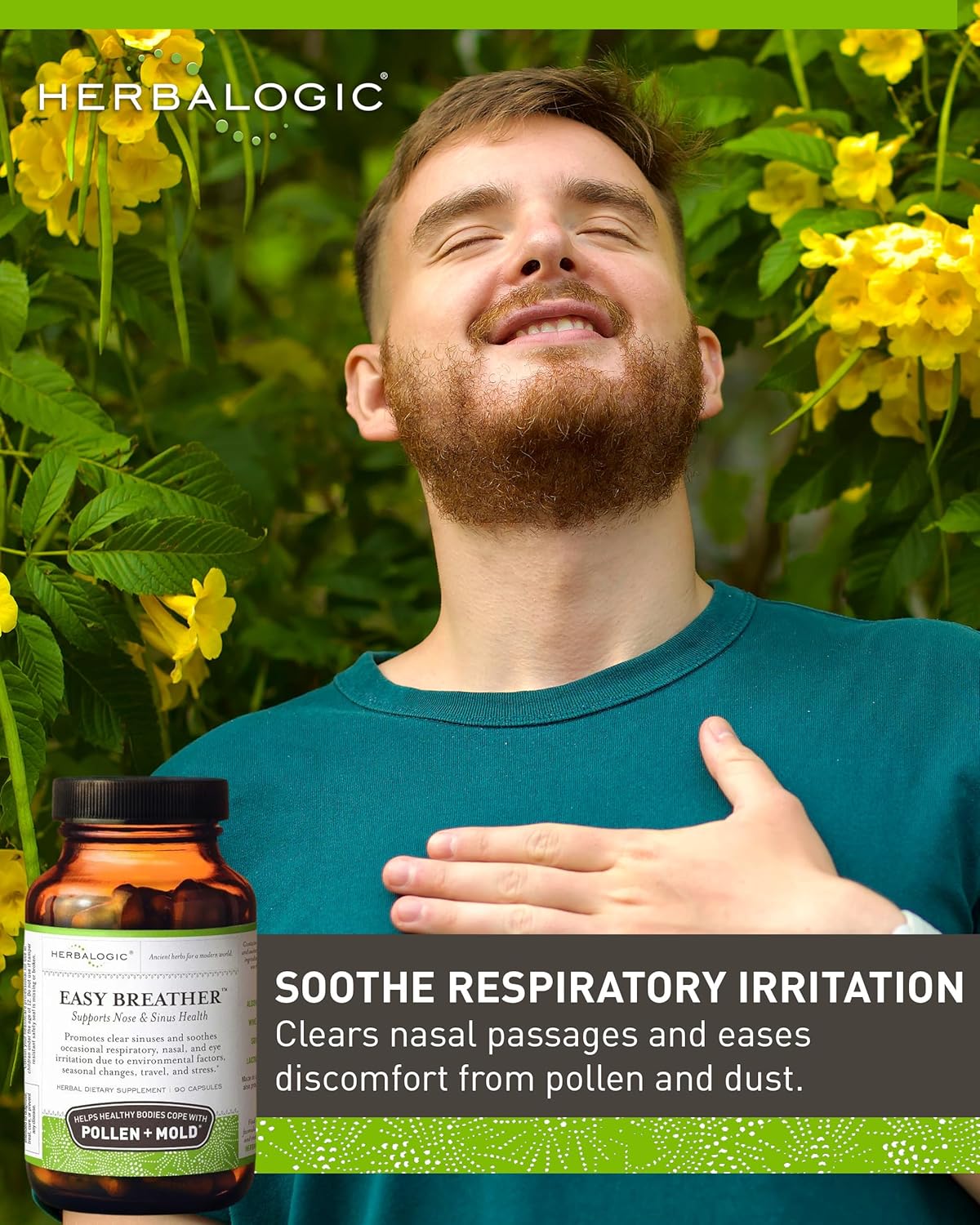 Herbalogic - Easy Breather Herb Capsules - Supports Nose & Sinus Health - Helps Healthy Bodies Cope with Pollen & Mold - Based on The Traditional Chinese Formula Yu Ping Fang San - 90 Cap Count