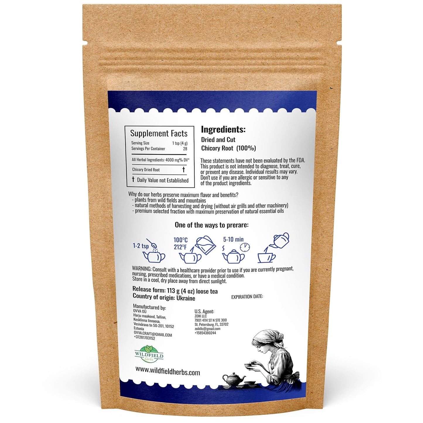 4 oz. Tea Chicory Root Tea Herbal (Cichorium Intybus) - 113g Сhickory Root Herb Achicoria