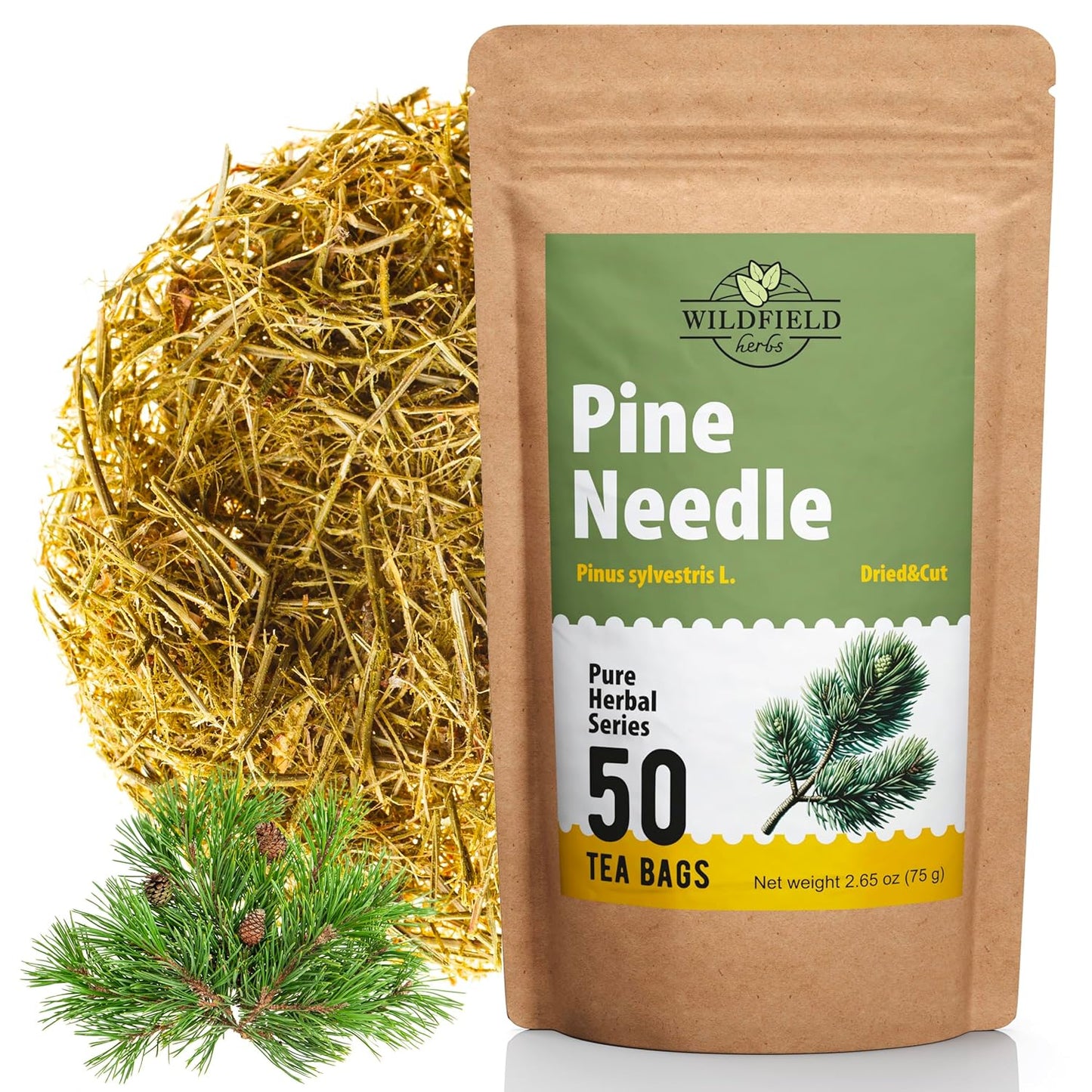 50 Bags Pine Needle Tea Dried Pine Needles Herb Tea (Pinus Koraiensis) - 50 Count 1.5g Bags Dried Needle Leaf Aguja De Pino