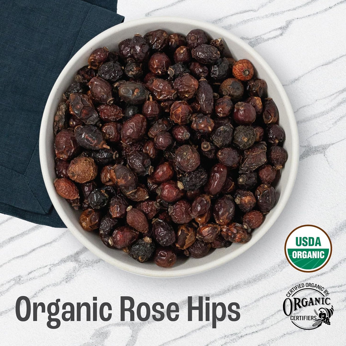 J MAC BOTANICALS Organic Rose Hips (8 oz Bag) Whole, natural organic dried rose hips for herbal tea, rosehips dried organic, rosehip tea, packaged in the USA