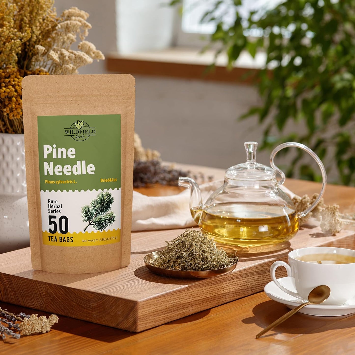 50 Bags Pine Needle Tea Dried Pine Needles Herb Tea (Pinus Koraiensis) - 50 Count 1.5g Bags Dried Needle Leaf Aguja De Pino