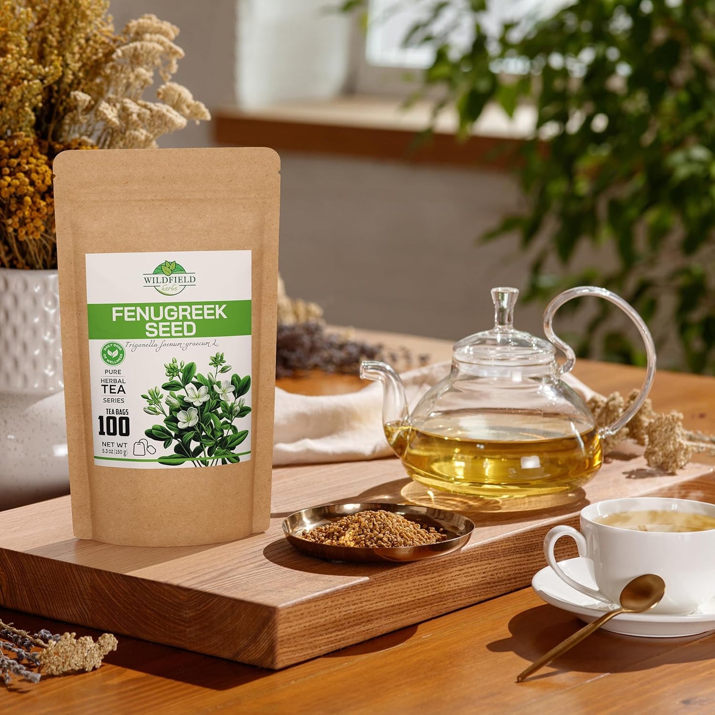 100 Bags Dried Fenugreek Herb Tea (Trigonella Foenum-Graecum) - 100 Count 1.5g Tea Bags Fenugreek Semillas De Fenogreco