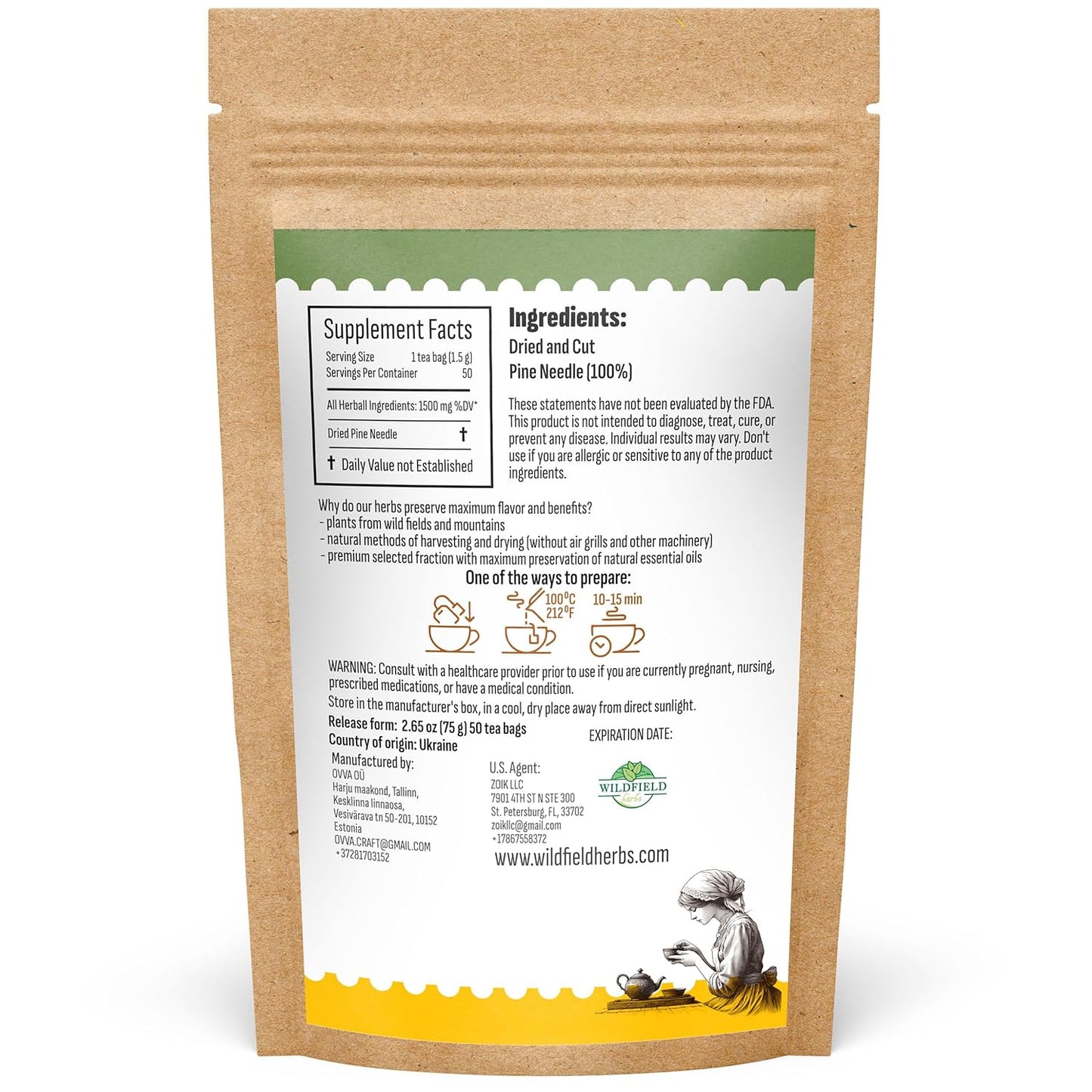 50 Bags Pine Needle Tea Dried Pine Needles Herb Tea (Pinus Koraiensis) - 50 Count 1.5g Bags Dried Needle Leaf Aguja De Pino