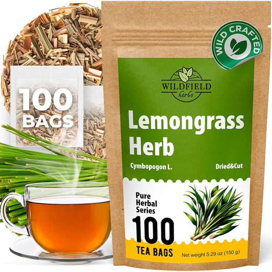 100 Bags Dried Lemongrass Tea Lemon Grass Leaf Herbal Tea Zacate De Limon (Cymbopogon) - 100 Count 1.5g Bags Lemongrass Chai Herb Limoncillo (Hierba Limon)