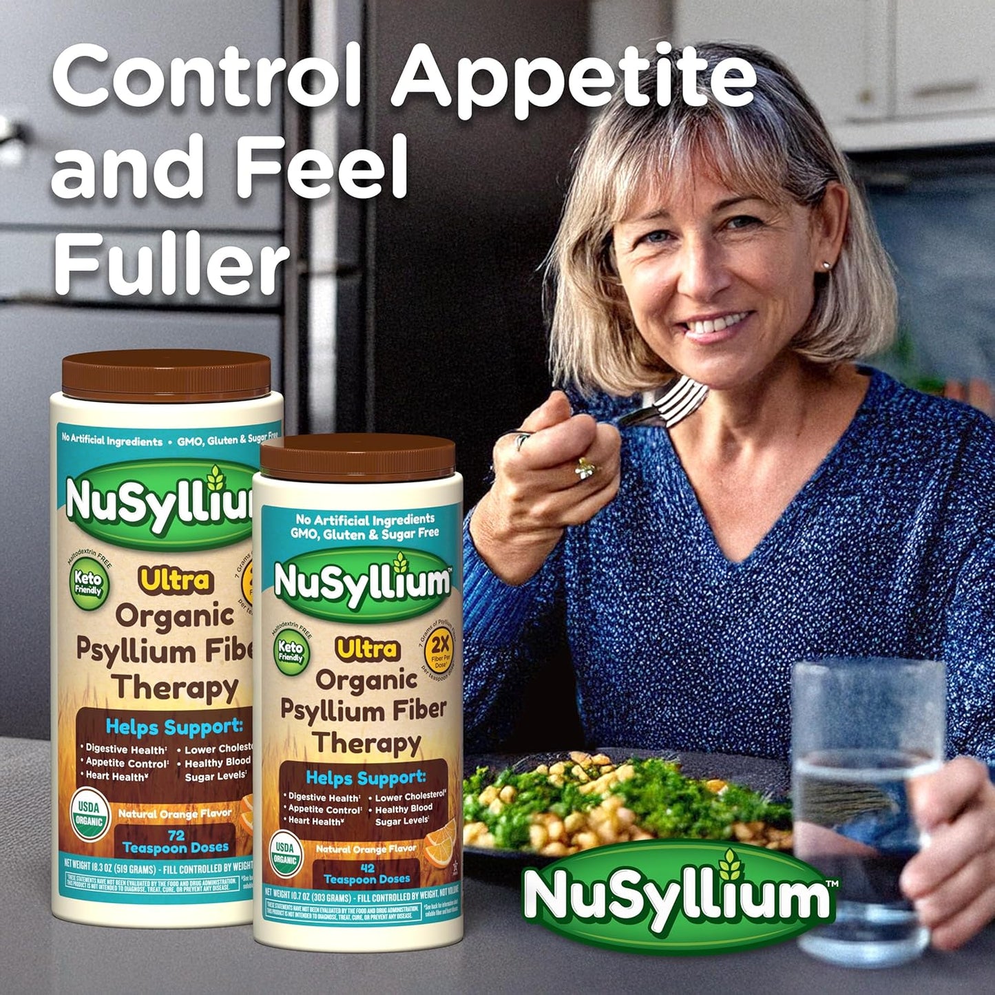 NuSyllium Psyllium Husk Powder USDA Organic, 21 Oz, Dietary Fiber Supplement with Brown Sugar, Helps Promote Digestive Health* Unflavored, 85 Servings