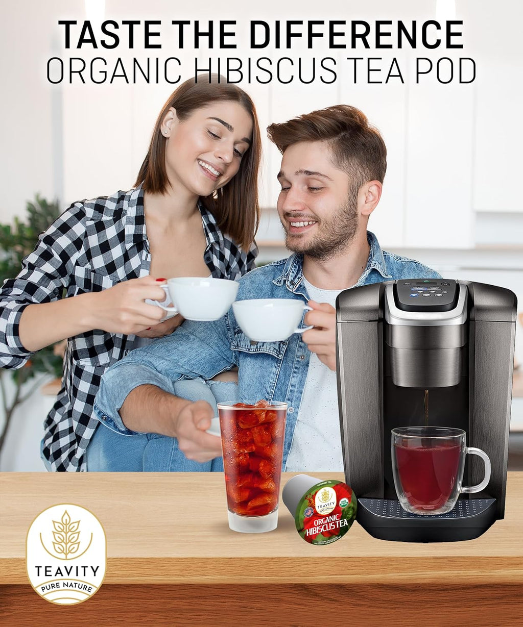 Organic Hibiscus Sabdariffa Tea Organic Naturally Decaf Tea Pods for Keurig by Teavity (36 Tea Pods)