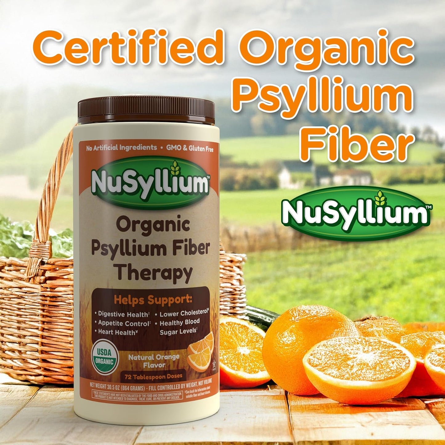 NuSyllium Psyllium Husk Powder USDA Organic, 21 Oz, Dietary Fiber Supplement with Brown Sugar, Helps Promote Digestive Health* Unflavored, 85 Servings