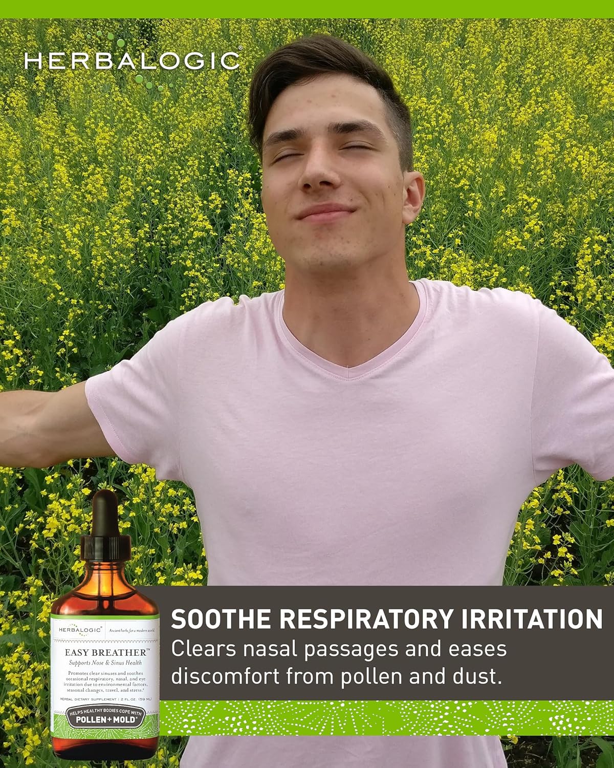 Herbalogic - Easy Breather Liquid Herb Drops - Supports Nose & Sinus Health - Helps Healthy Bodies Cope with Pollen & Mold - Based on The Traditional Chinese Formula Yu Ping Fang San - 2 Fl. Oz.