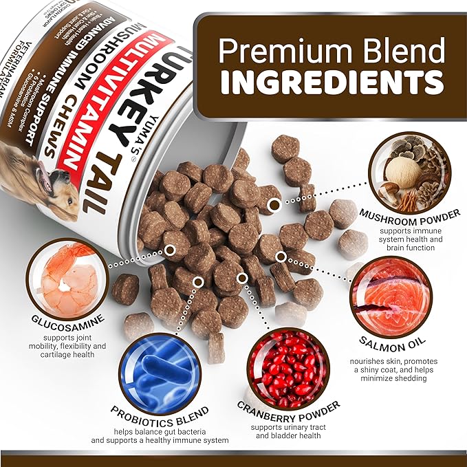 Turkey Tail Mushroom for Dogs - 170 Count - Mushroom Chews for Dogs Lipoma Lumps and Bumps - Immune Health, Digestive, Skin, Energy, Joint Vitamin Support Guard Buddy - Multivitamin Supplement