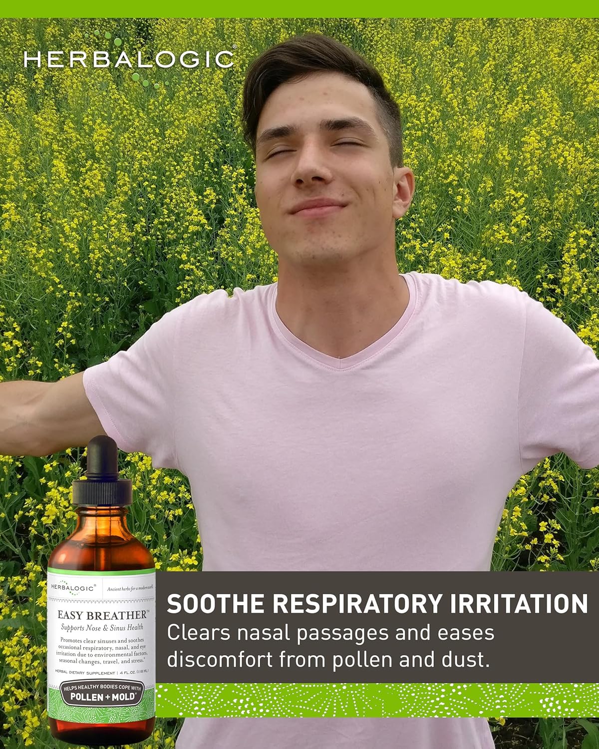 Herbalogic - Easy Breather Liquid Herb Drops - Supports Nose & Sinus Health - Helps Healthy Bodies Cope with Pollen & Mold - Based on The Traditional Chinese Formula Yu Ping Fang San - 4 Fl. Oz.