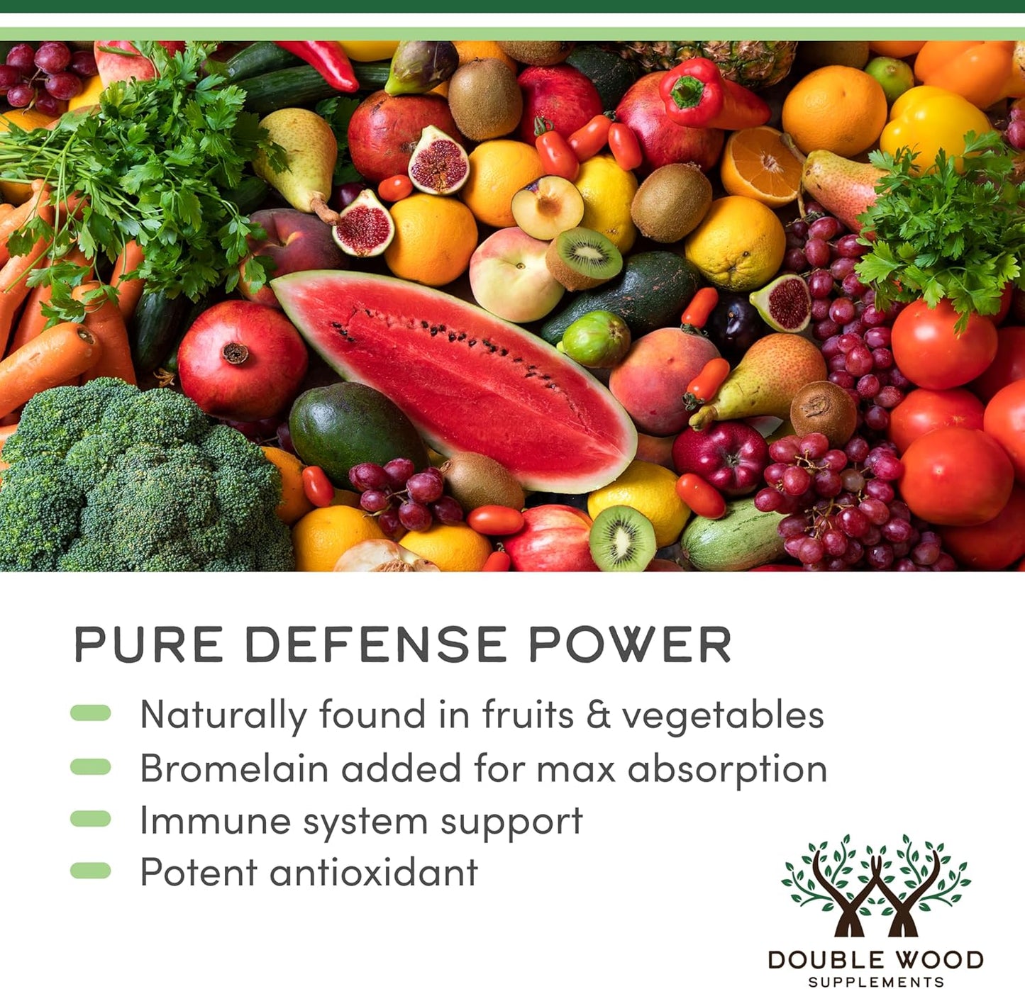 Quercetin with Bromelain - 120 Count (1,200mg Servings) Immune Health Capsules - Supports Healthy Immune Functions in Men and Women (Vegan Safe, Third Party Tested, Gluten Free) by Double Wood