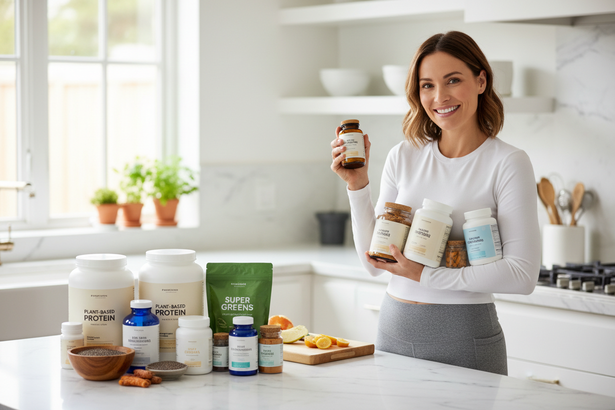 Health supplements and  wellness products with model real image